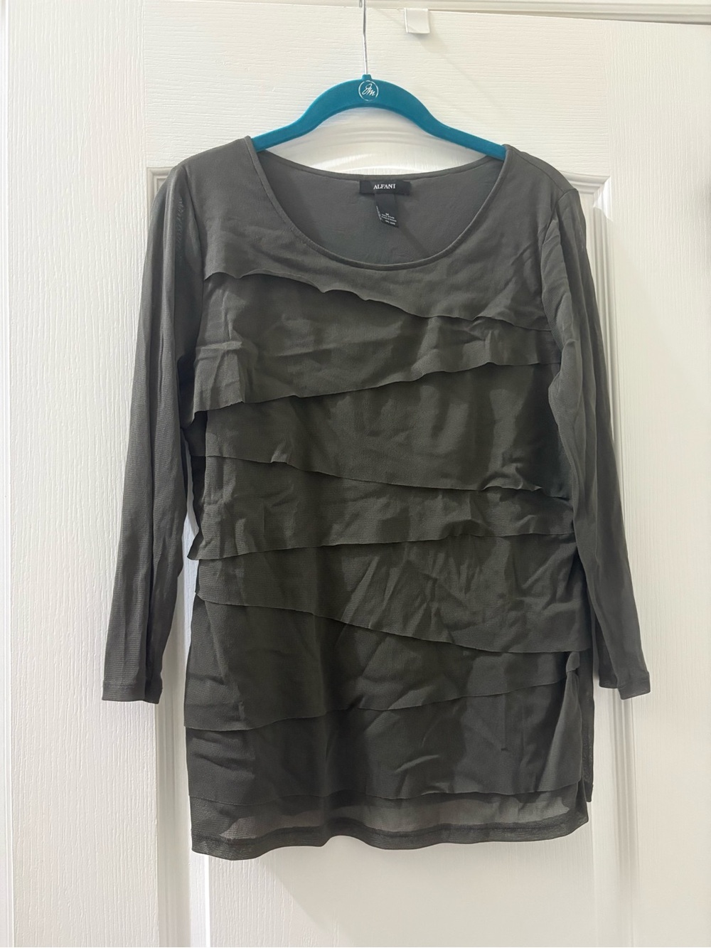 Alfani Olive Tiered Ruffle Long-Sleeve Tunic Dress